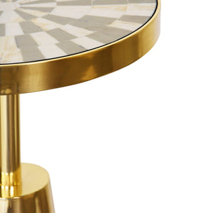 Elias Tapered Brass Side Table Inlaid Radial Bone and Resin Top