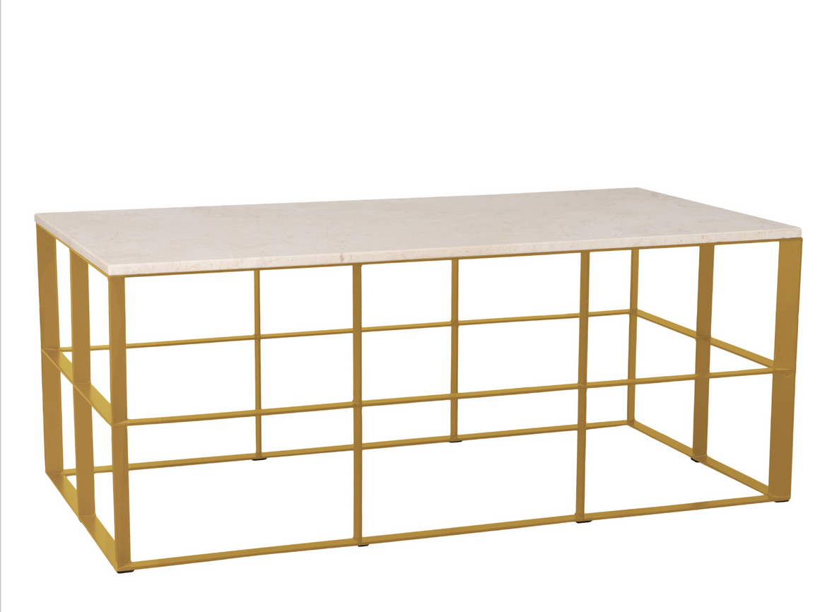 Gold Rectangle Milo Coffee Table - White Granite Top
