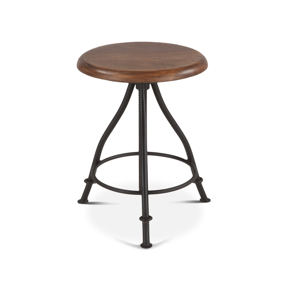 Artezia Height Adjustable Stool in Acacia and Iron with Walnut Finish