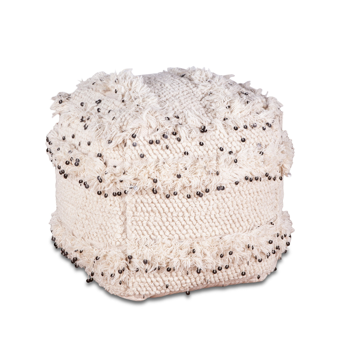 Algiers Square Ottoman in Sequined Cream Fabric