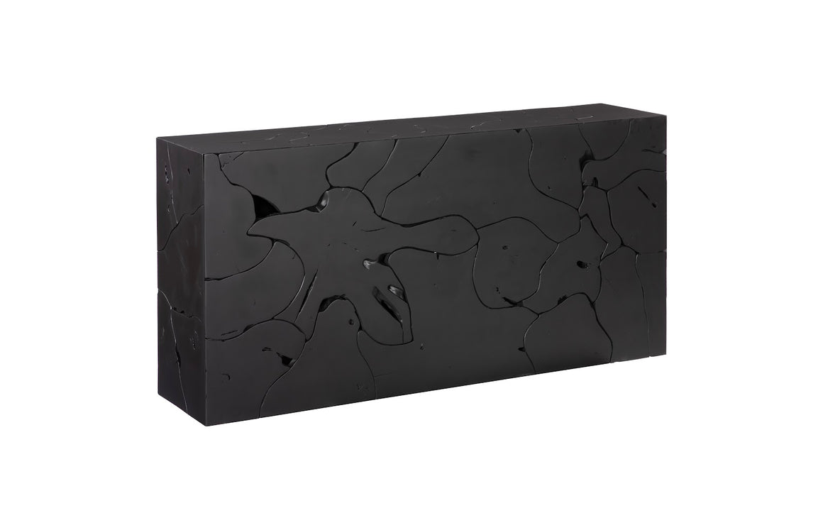 Teak Slice Console Table, Black