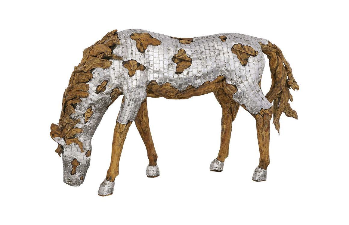 Mustang Horse Armored Sculpture, Grazing