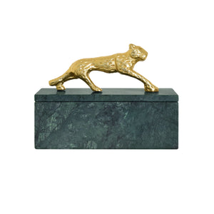 Jag Green Marble Box with Brass Jaguar Handle