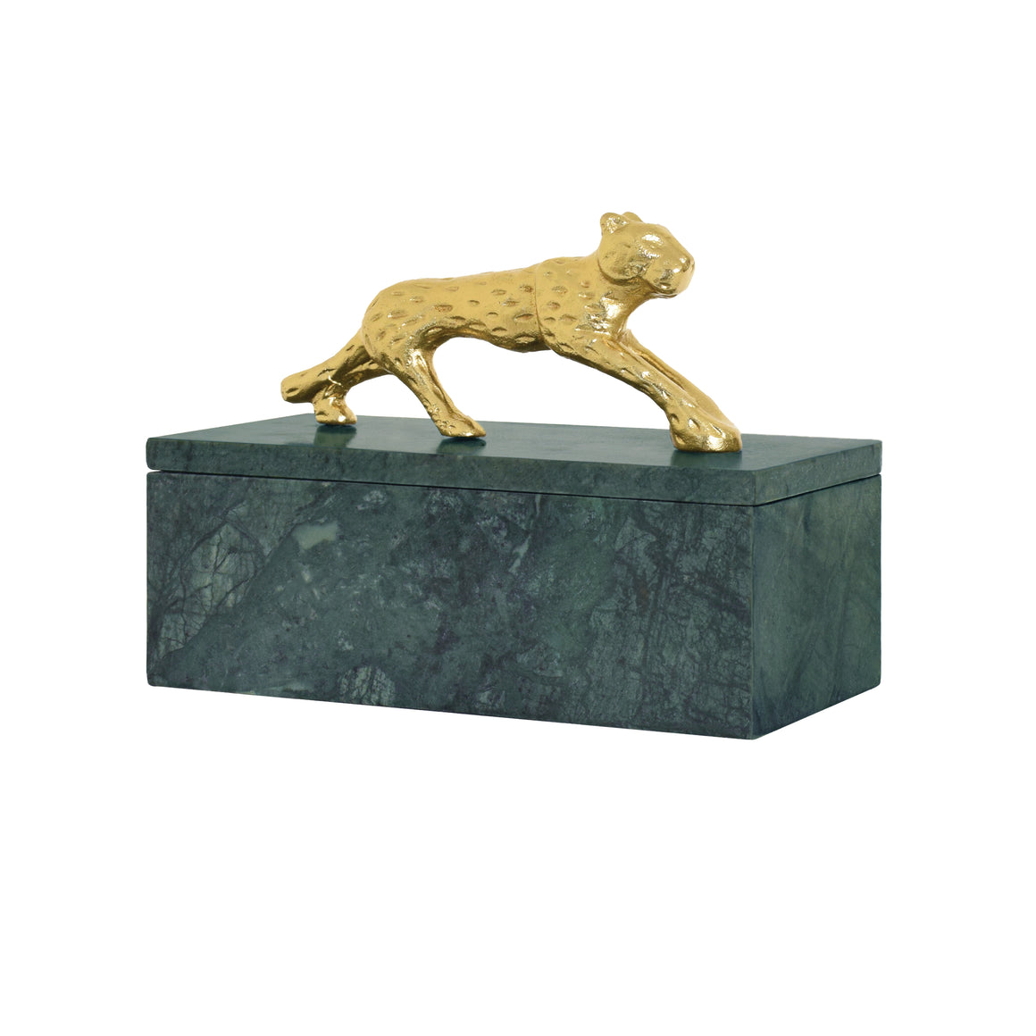 Green Marble Box with Brass Jaguar Handle