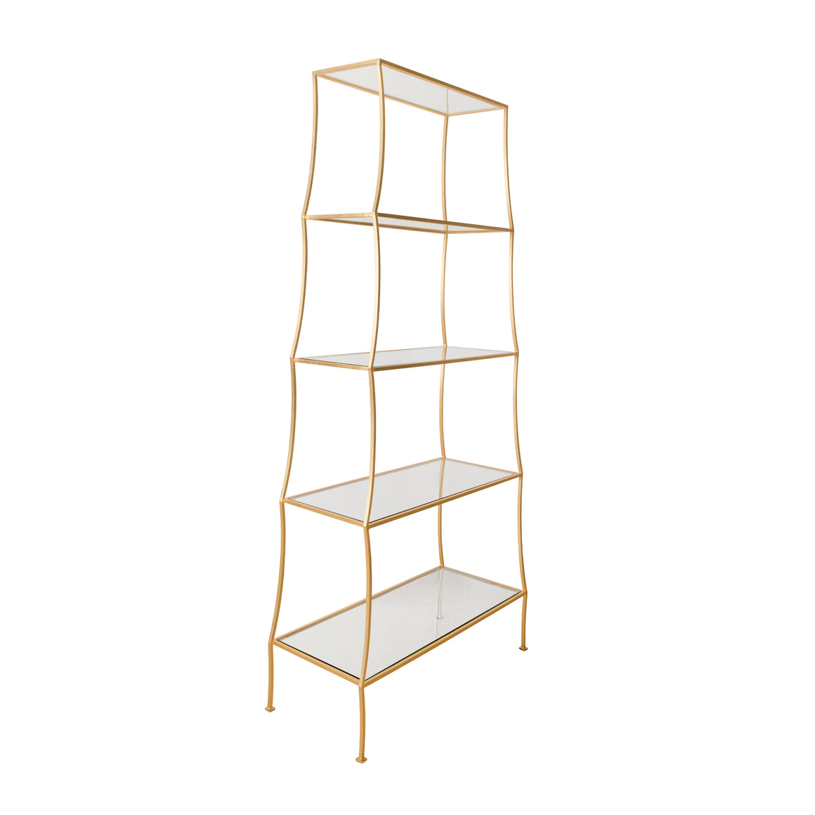 Scalloped Tapering Etagere with Clear Glass Shelves in Gold Leaf