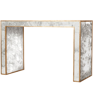 Worlds Away Reverse Antique Mirrored Console with Gold Leaf Edges