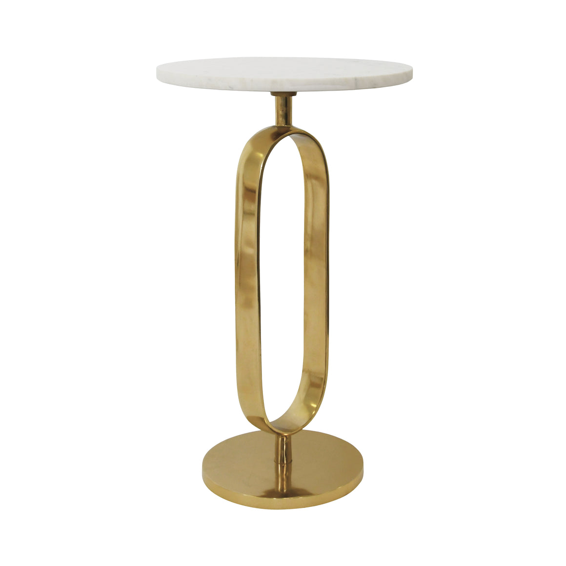 Round Side Table with Brass Racetrack Detail Base and White Marble Top