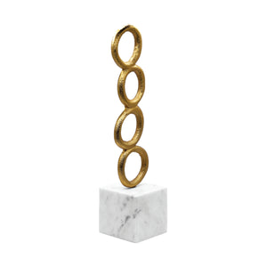 Stacked Circle Shaped Textured Brass Sculpture with White Marble Base