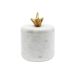 White Marble Container with Brass Origami Bird