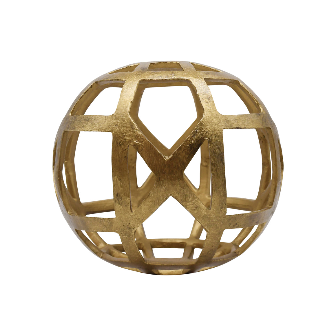 Paxton Small Round Metal Ball with Geo Cutouts in Textured Brass
