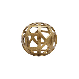 Paxton Small Round Metal Ball with Geo Cutouts in Textured Brass