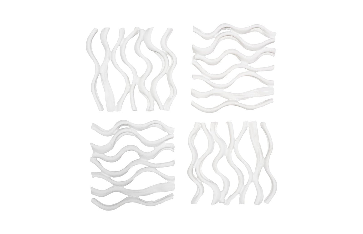 Vine Wall Tile, Matte White, Set of 4