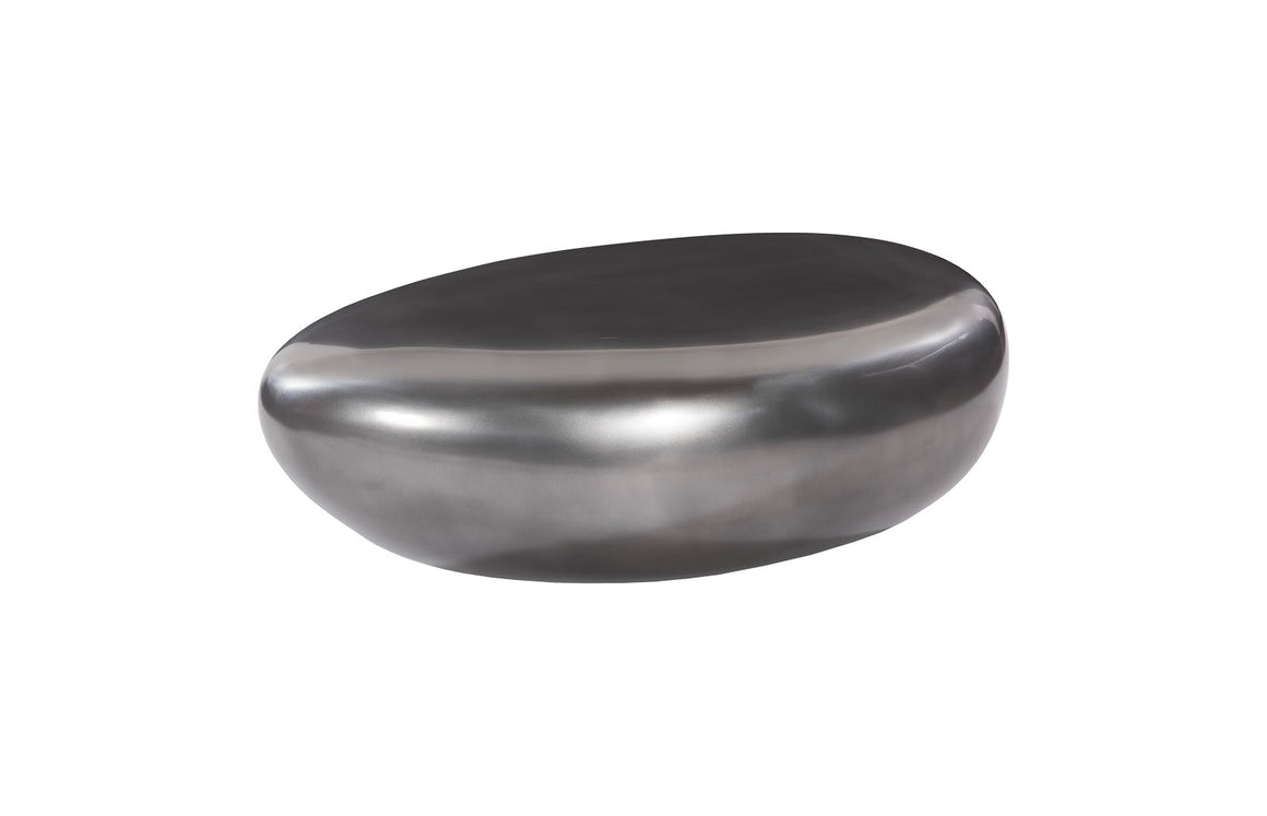 River Stone Coffee Table, Small, Resin, Polished Aluminum Finish