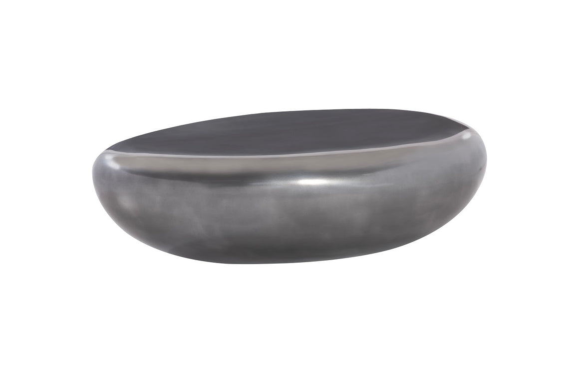 River Stone Coffee Table, Large, Resin, Polished Aluminum Finish