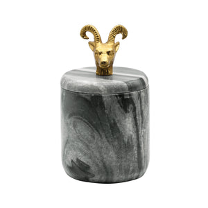 Rammy Black Marble Container with Brass Ram Handle