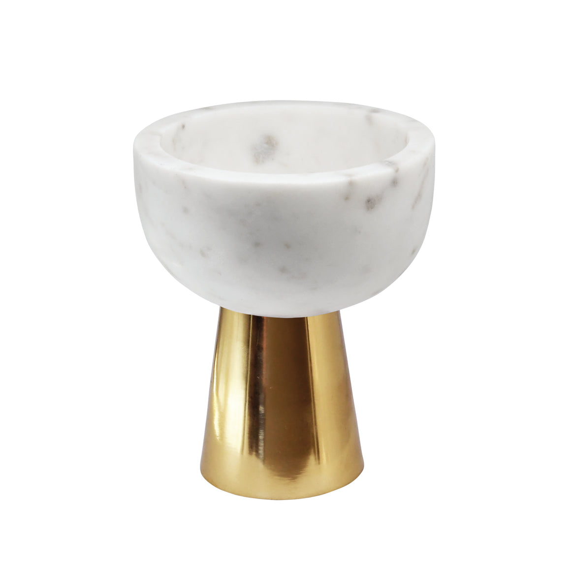 Reve Small White Marble Bowl with Brass Base