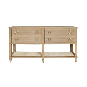 Richmond Four Drawer Console with Open case Shelf in Cerused Oak