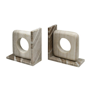 Rover Beige Marble Bookend with Circle Cutout
