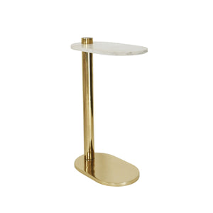 Simeon Racetrack Table in Brass with White Marble Top