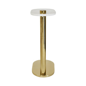 Simeon Racetrack Table in Brass with White Marble Top