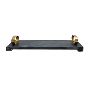 Tadeo Black Marble Tray with Brass Oval Shaped Handle