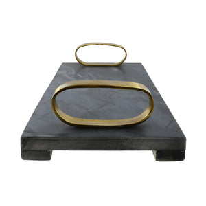 Tadeo Black Marble Tray with Brass Oval Shaped Handle