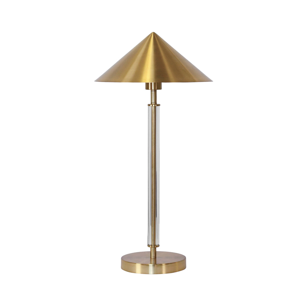 Table Lamps with Acrylic Pole and Triangular Metal Shade in Antique Brass