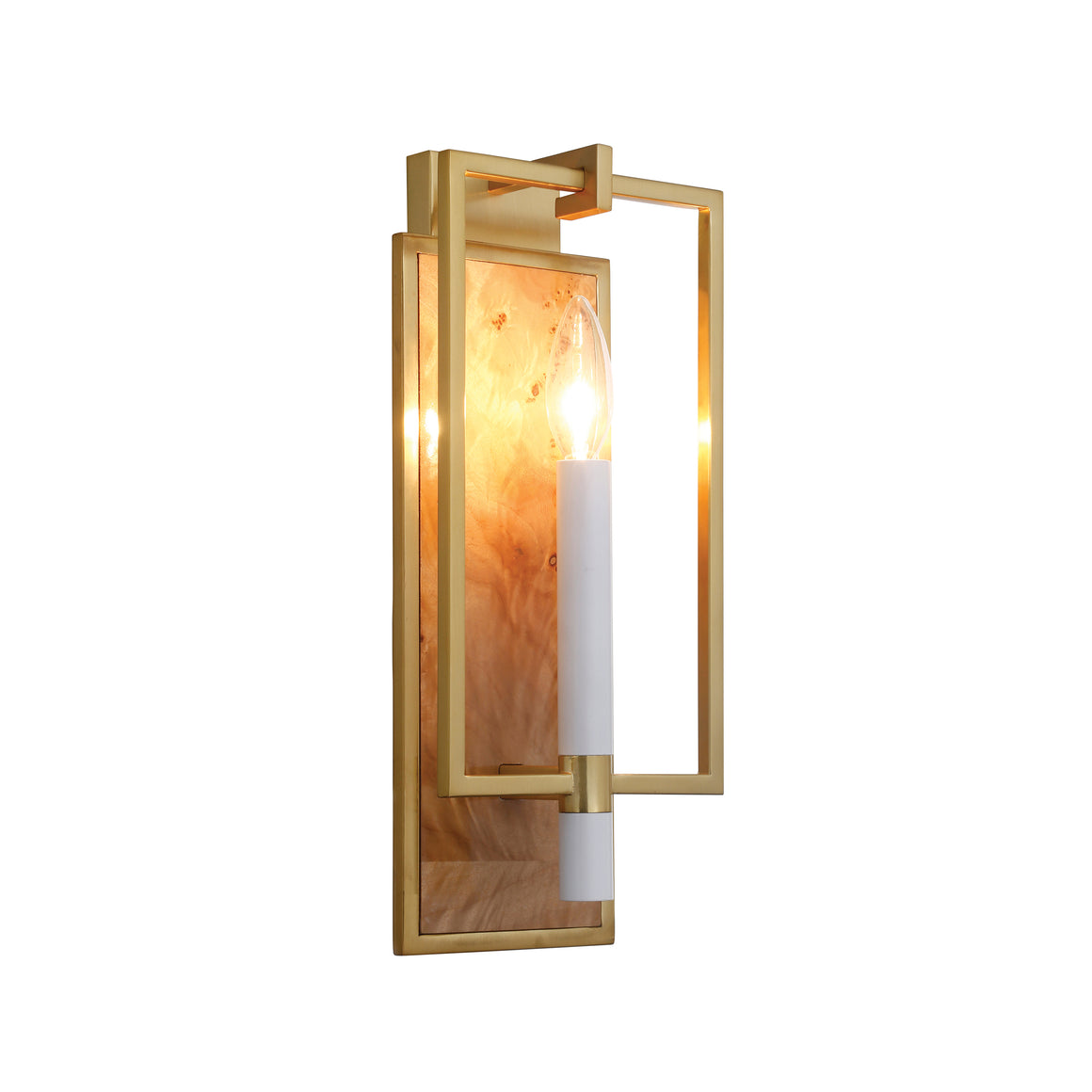 Taurus Candlestick Sconce with Burl Wood Backplate