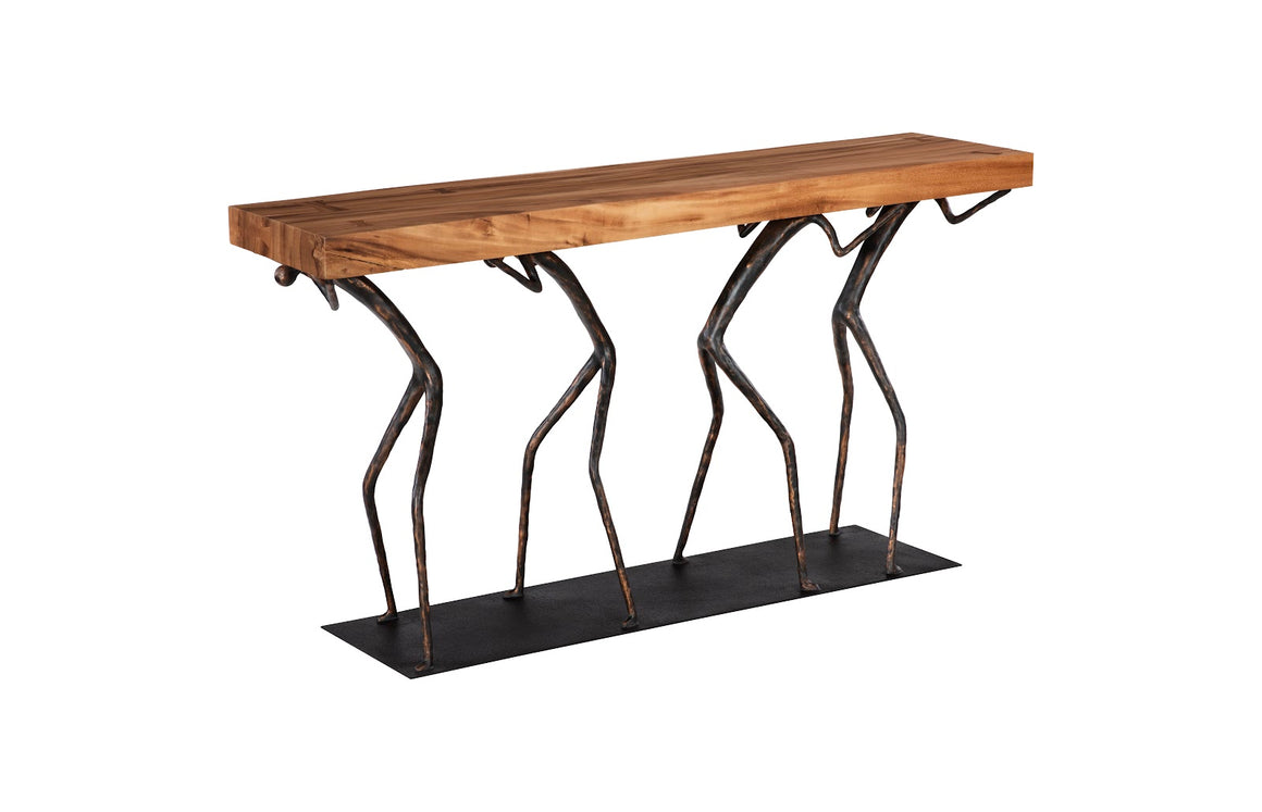 Atlas Console Table, Chamcha Wood, Natural, Metal