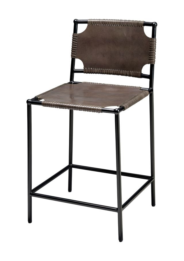 Asher Leather Counter Stool, Grey