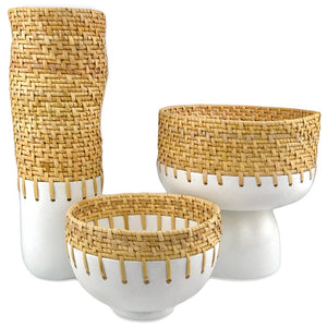 Kyoto Rattan & White Footed Vase