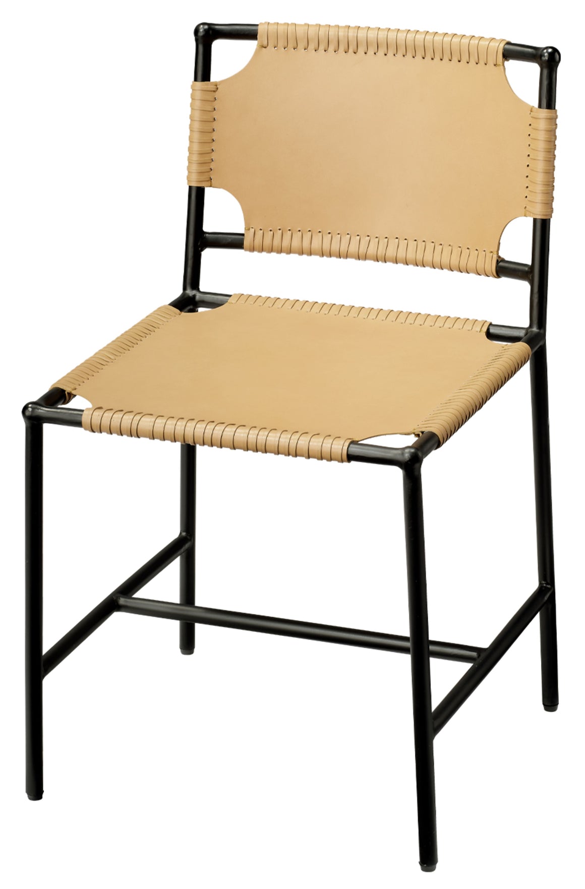 Asher Dining Chair - Cashew Leather  & Black Metal