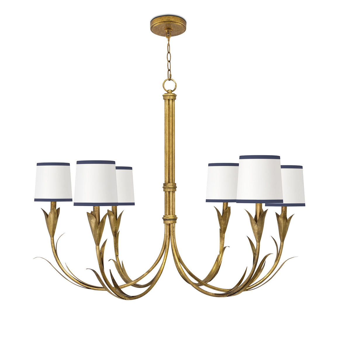 River Reed Chandelier Small (Antique Gold Leaf with Navy Shade)