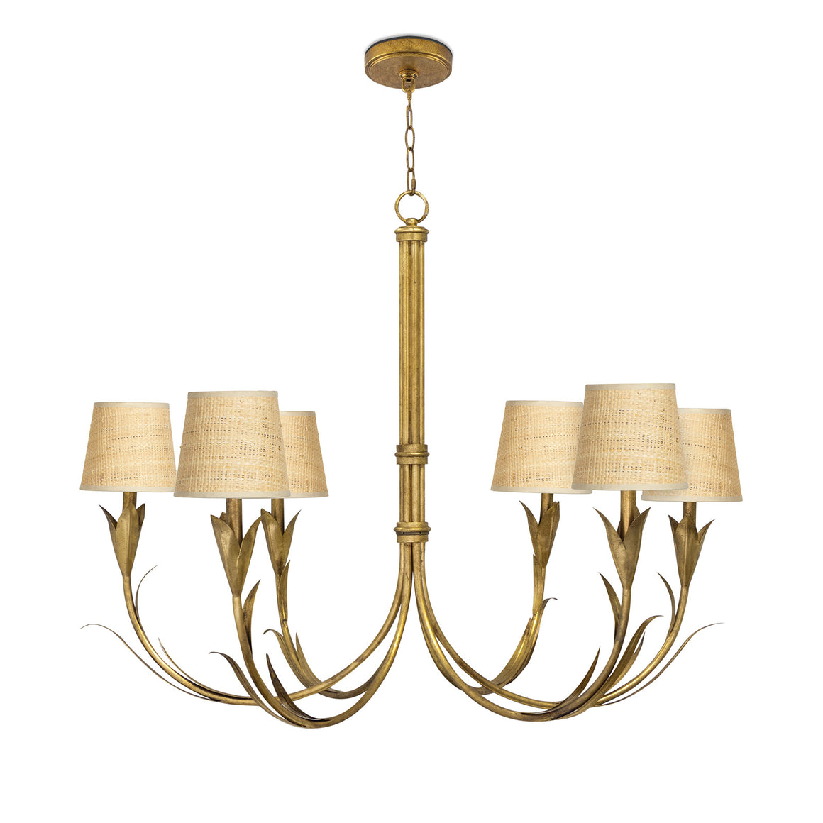 River Reed Chandelier Small (Antique Gold Leaf with Rattan Shade)