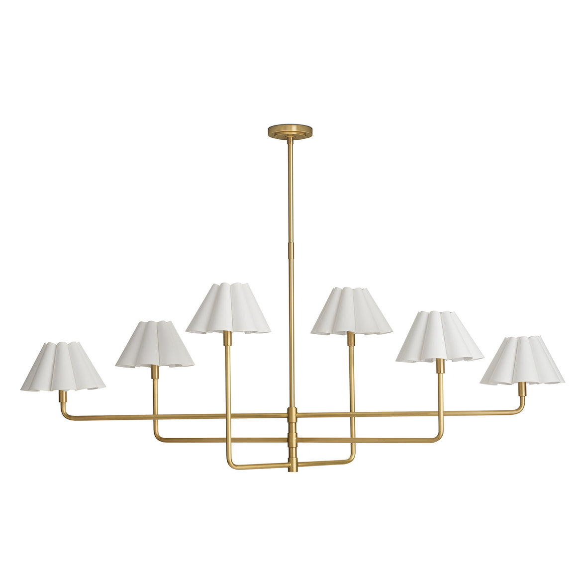 Polly Metal Chandelier (Natural Brass with White Scalloped Shade)