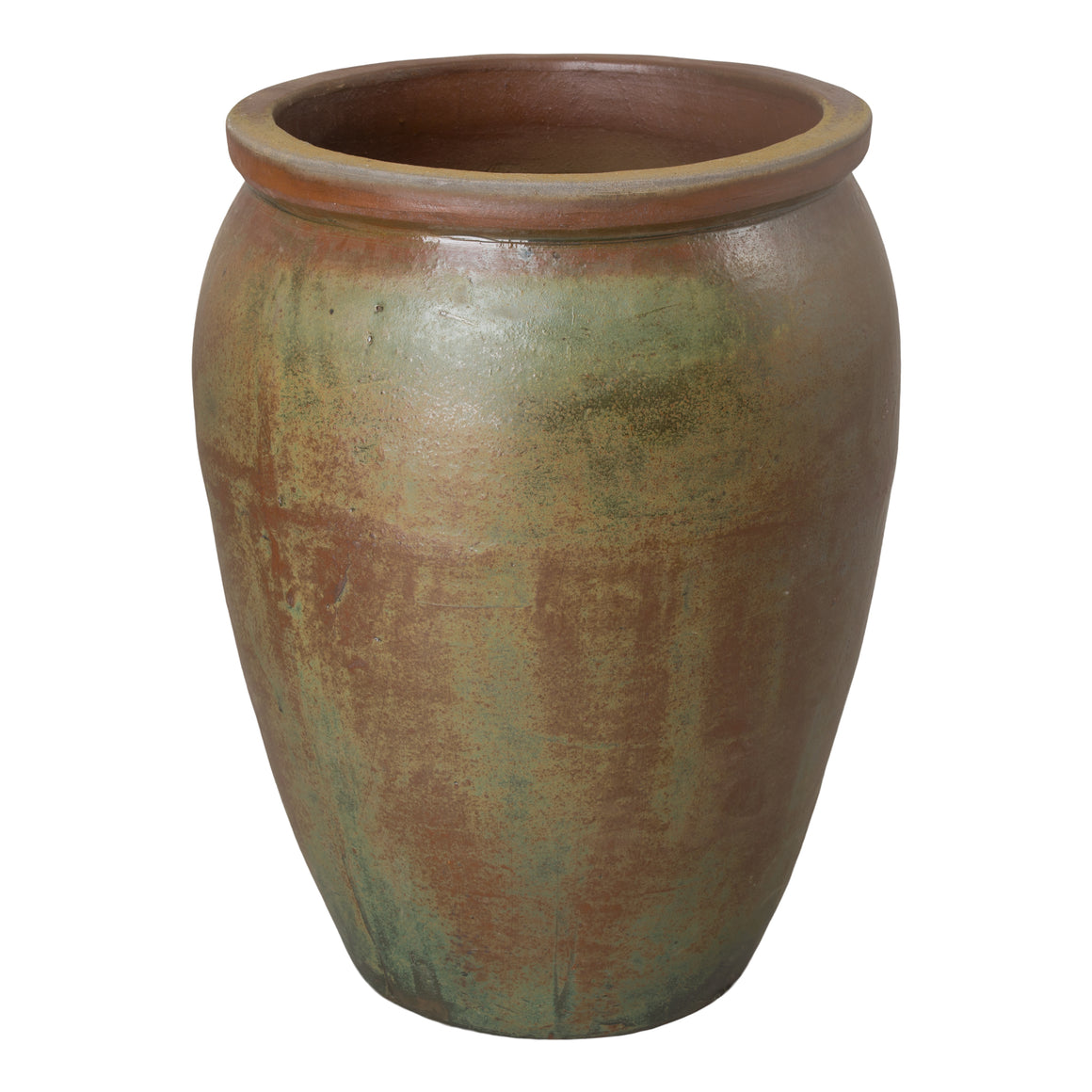 Large Round Ceramic Planter - Rustic Sage Green Glaze