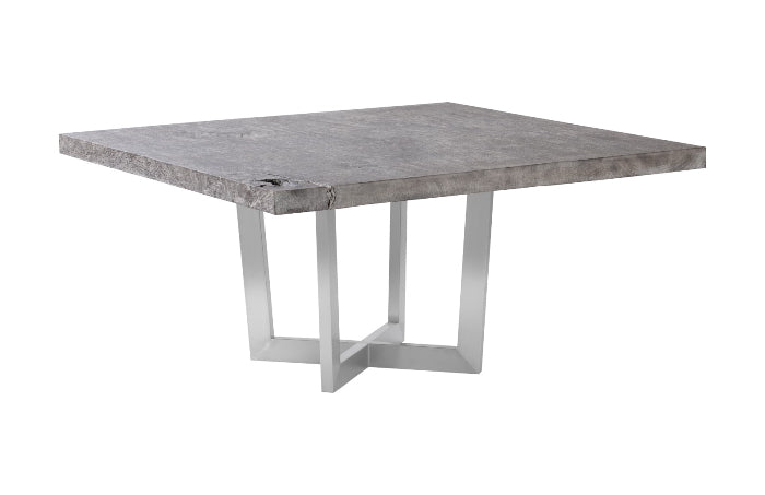 Origins Dining Table, Gray Stone, Square, Brushed Stainless Steel Base