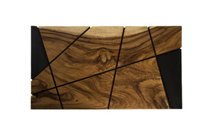 Criss Cross Coffee Table on Black Iron Legs, Chamcha Wood
