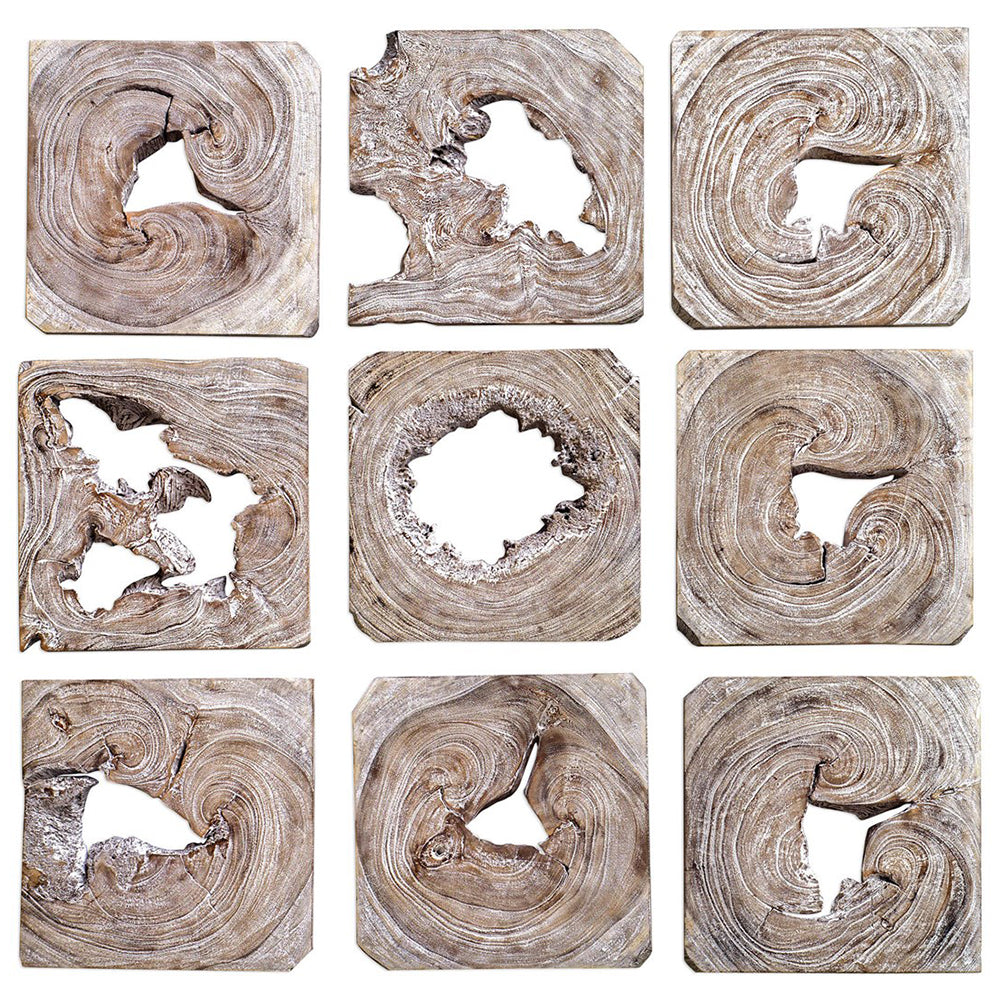 Acacia Wood Squares Wall Art – Set of 9