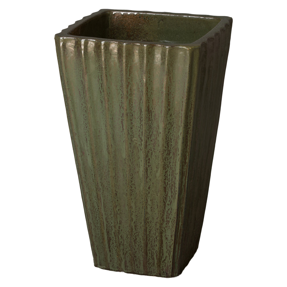 Large Square Planter - Metallic Green Glaze