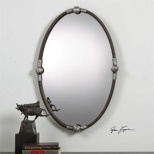 Oval Iron Mirror - Silver Accents