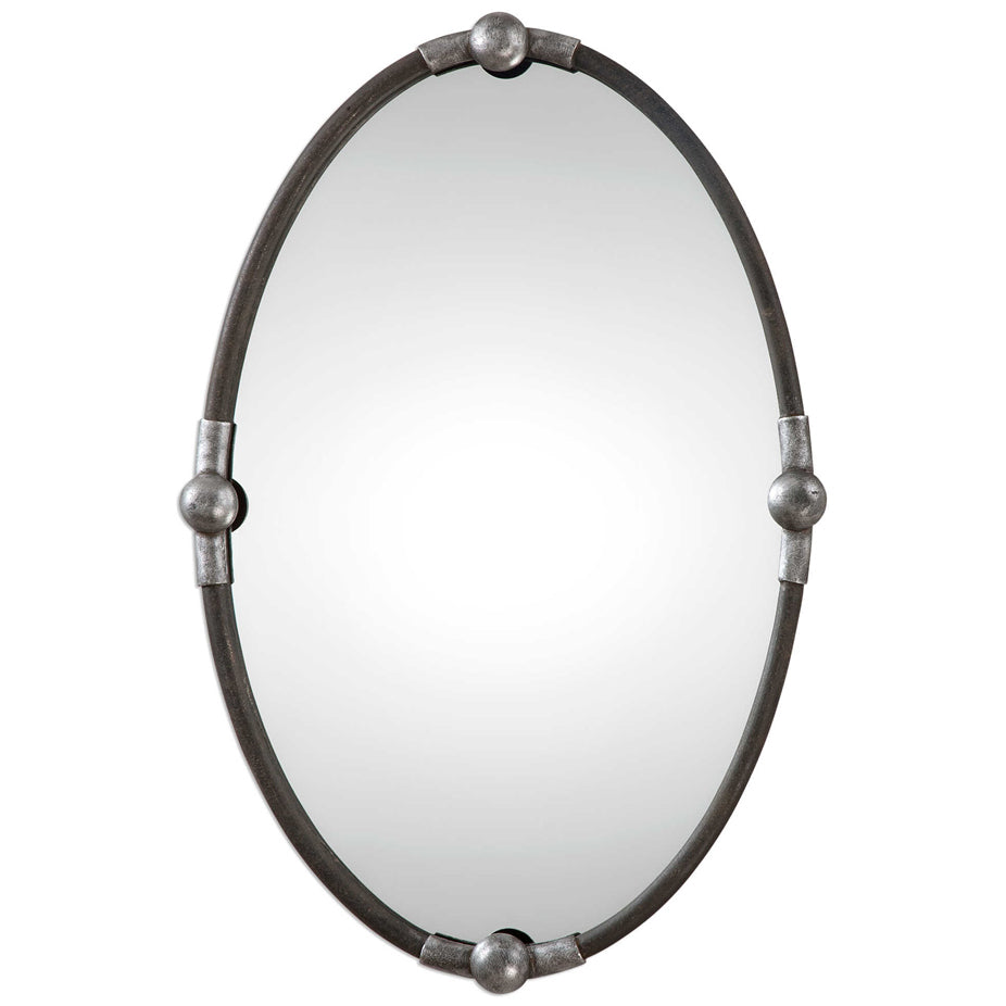 Oval Iron Mirror - Silver Accents
