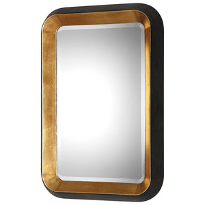Black and Gold Beveled Mirror with Tapered Sides
