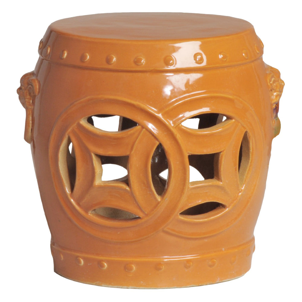 Linked Double Fortune Symbol Garden Stool – Tangerine