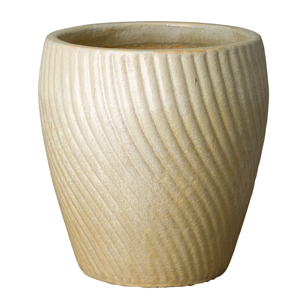 Spiral Pattern Round Planter with Champagne Glaze - Medium