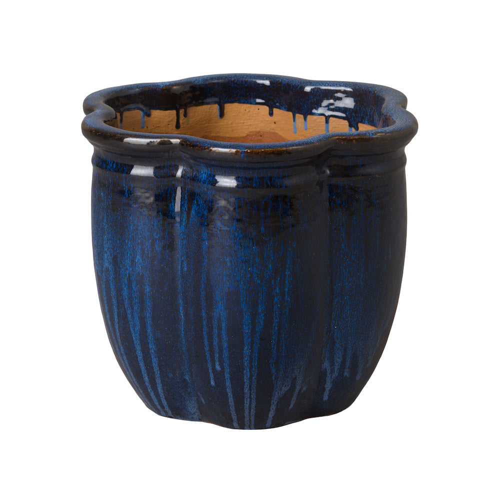 Scalloped Blue Ceramic Planter - Medium