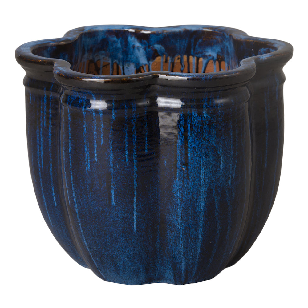 Scalloped Blue Ceramic Planter - Large