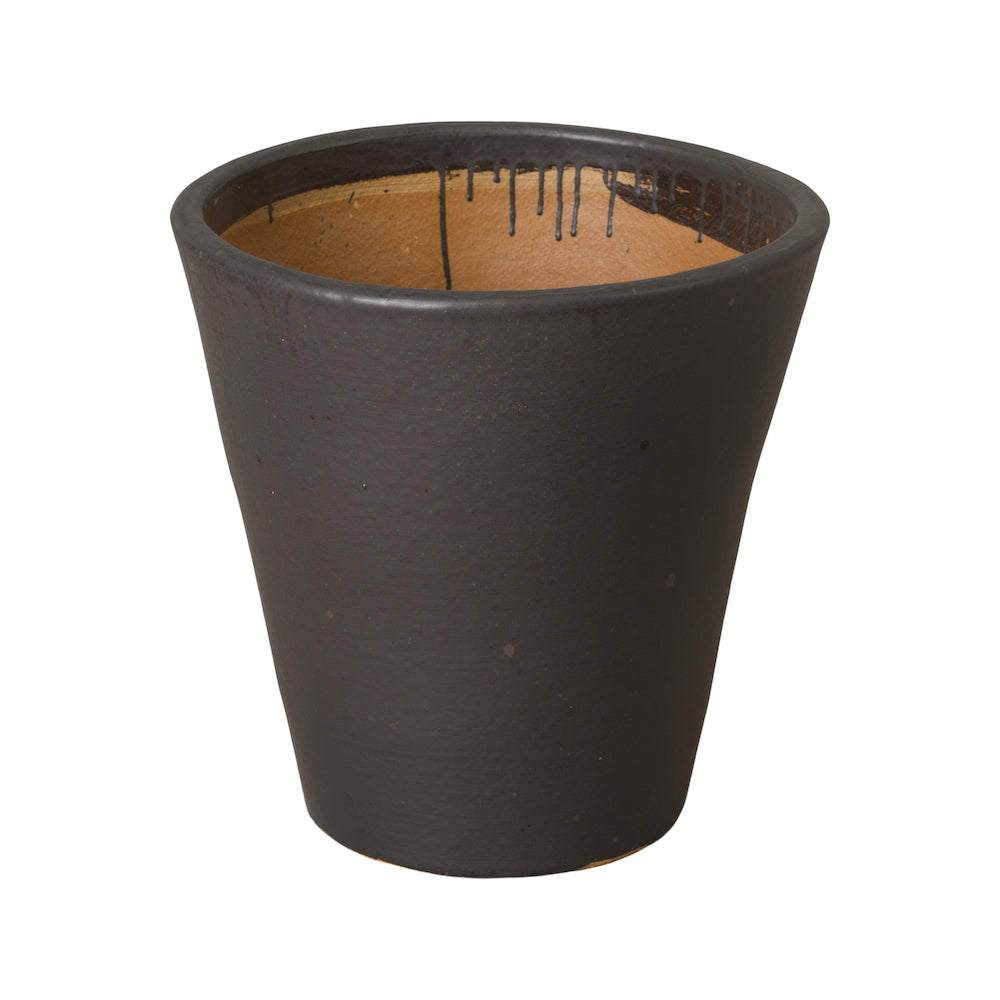 Tapered Matte Black Ceramic Planter - Large