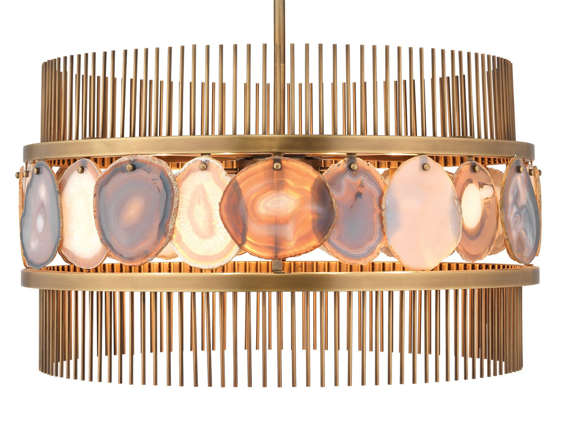 Upsala Chandelier in Pale Lavender Agate & Antique Brass Metal