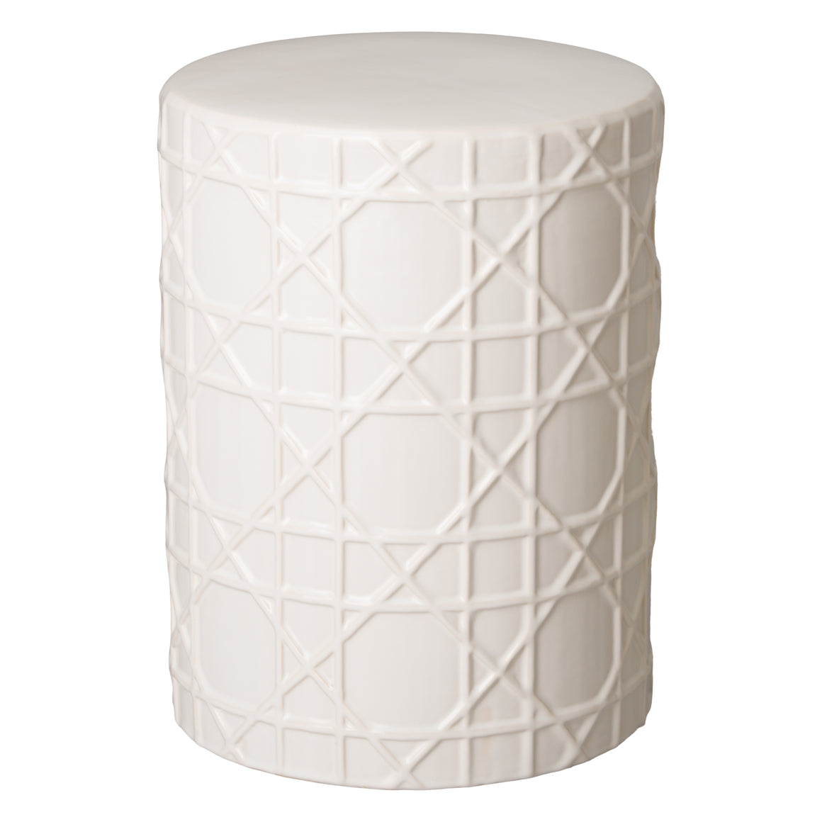Cane Ceramic Garden Stool with White Glaze